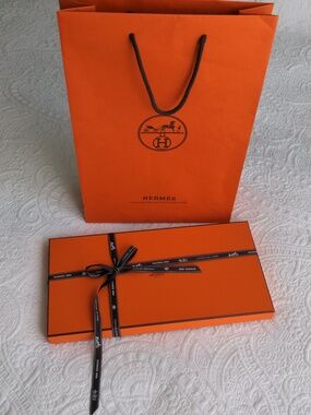 Hermes Authentic Scarf Box + Ribbon + Shopping Bag